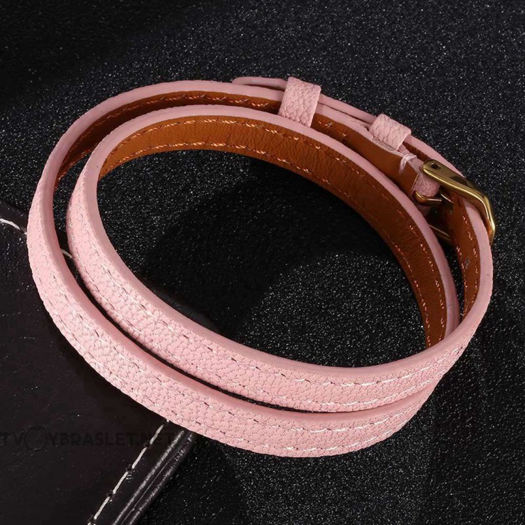 Браслет-ремень женский кожаный в два оборота розовый Gold Твой Браслет LTH438
