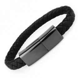 Браслет USB-кабель кожаный черный micro-usb Твой Браслет USB-101